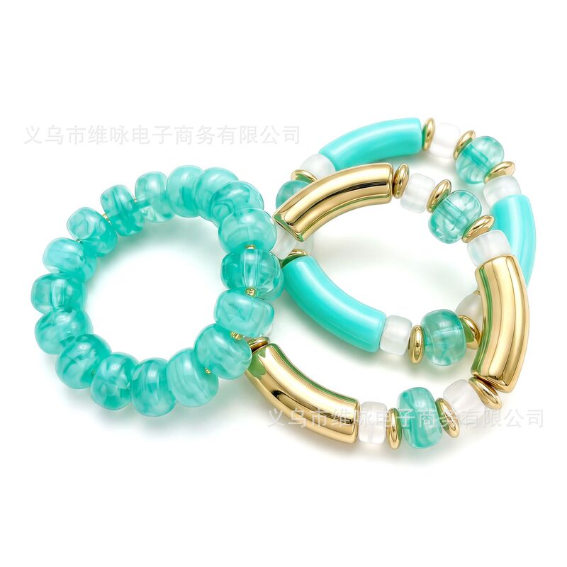 Cross-border carefully selected colorful acrylic chunky bamboo tube elastic beaded bracelet, bohemian style cute and fashionable bracelet Cross-border carefully selected colorful acrylic chunky bamboo tube elastic beaded bracelet, bohemian style cute and fashionable bracelet