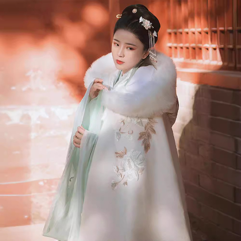 Fleece-lined Thickened Cape Cape Shawl Women's Autumn and Winter New Nalan Ci Hanfu Wool Collar Long Costume Student Han