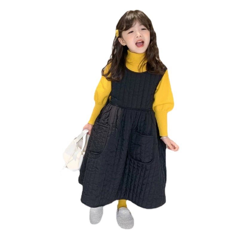Детское стеганое хлопковое платье без рукавов с завязками, новинка зимы 2025 года в корейском стиле, плотное однотонное платье-жилет для девочек.