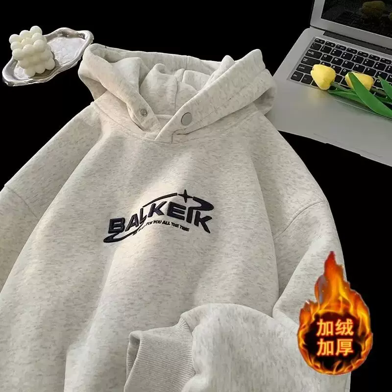 重磅卫衣男秋冬刺绣宽松新款美式ins连帽休闲高级外套加绒上衣潮