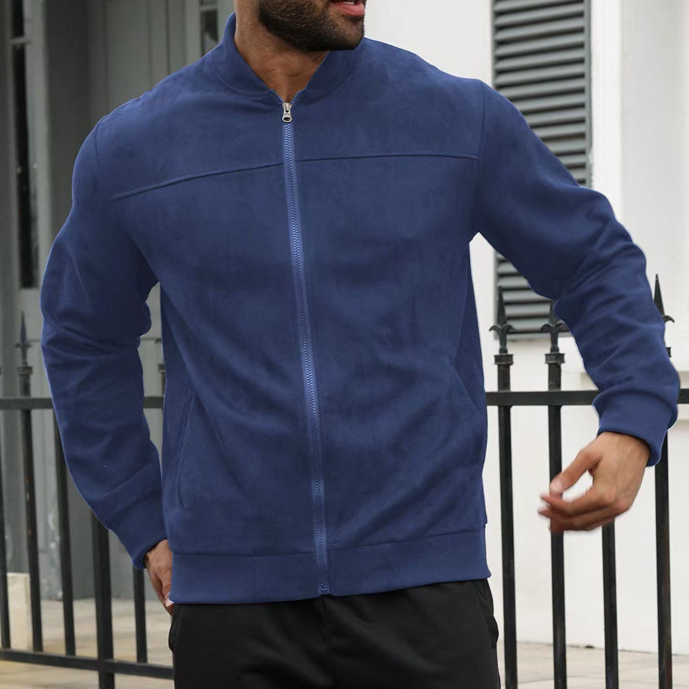 Herren Wildlederoptik Jacke Leichte Freizeitjacke Mit Reißverschluss_voghion.com