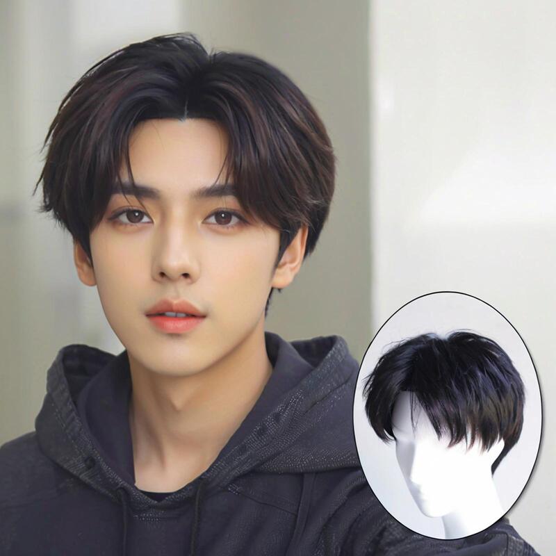 Wig Men's Short Hair Internet Popular Handsome Broken Cap Broken Mid-split Bangs Student's Head Korean Style Natural Full Top Hair Cover Wig Men's Short Hair Internet Popular Handsome Broken Cap Broken Mid-split Bangs Student's Head Korean Style Natural Full Top Hair Cover