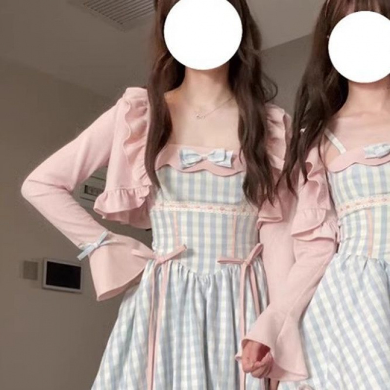 初夏のかわいい年齢軽減リボンつぼみドレス女性用ピンクニット日焼け止めショール2点セット|undefined