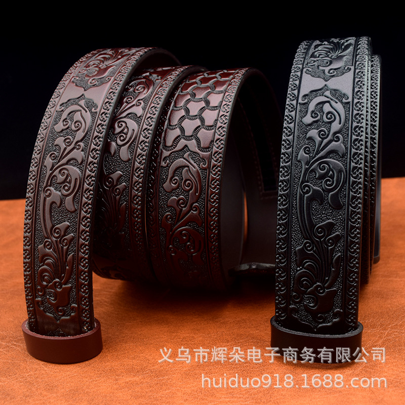 男士高档真皮腰带带身复古压花二层牛皮自动扣皮带条网店热卖裤带