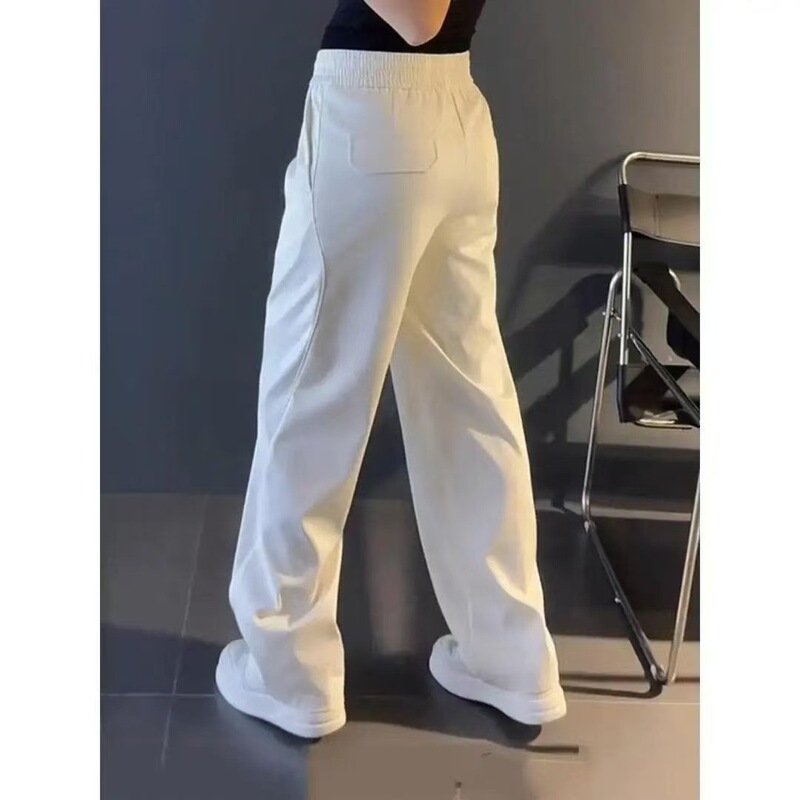 Trendy Embroidered Wide-Leg Pants with Zippers for Spring and Autumn, Popular Patchwork Casual Loose Fit 2025 Sweatpants