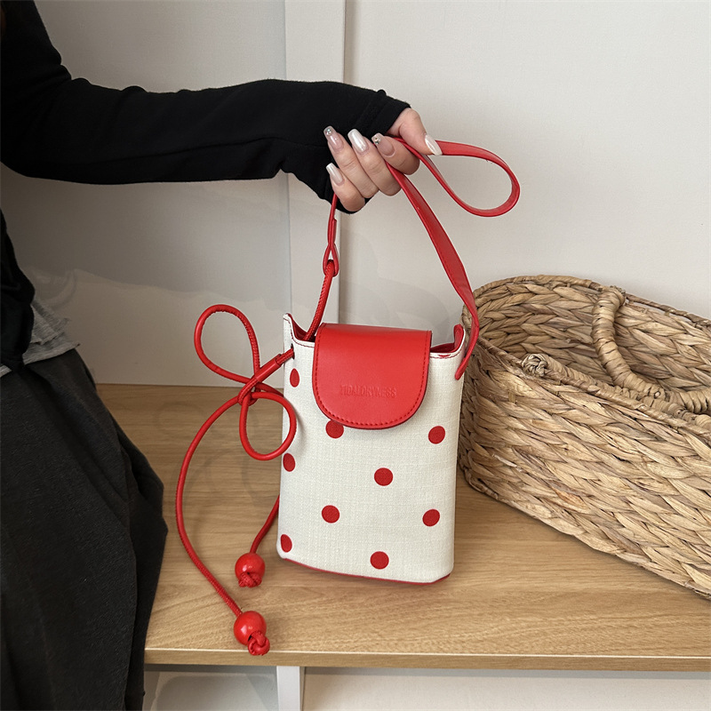 Polka Dot Flap Compact Bucket Shoulder Bag 1