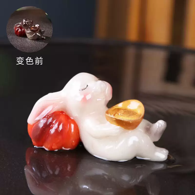 变色茶宠迷你兔子招财摆件茶桌茶台可养树脂可爱功夫茶具礼品批发