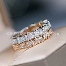 925纯银保家蛇骨戒指轻奢蛇骨戒镀18K满钻情侣对戒情人节