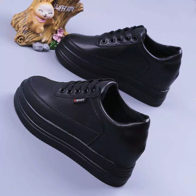 Женские белые туфли на скрытой платформе, весна 2025, новый корейский стиль, универсальные повседневные туфли для студенток, на шнуровке, чёрные, для работы