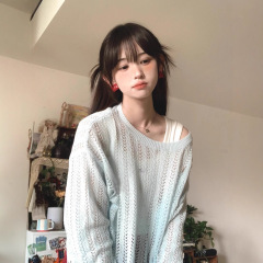 Baby青優しくて柔らかいモチ、日焼け止め長袖ニット女性の夏の薄いタイプの怠惰な風の透かし彫りのブラウスの薄い糸の上着