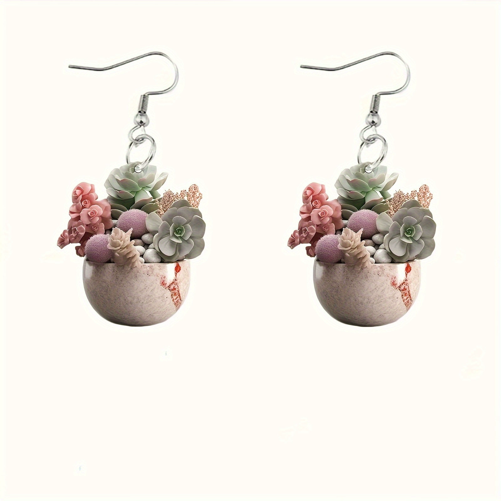 1 пара сочный дизайн 2D плоский двухсторонний акриловый висячий ухо, рождественские тематические украшения, креативный стиль растений