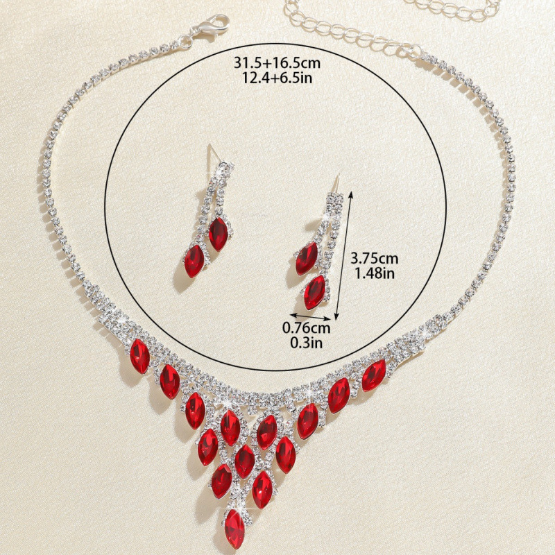 Fashionable temperament exquisite high end light luxury blue crystal rhinestone necklace earrings set women's dress accessories bridal jewelry_voghion.com