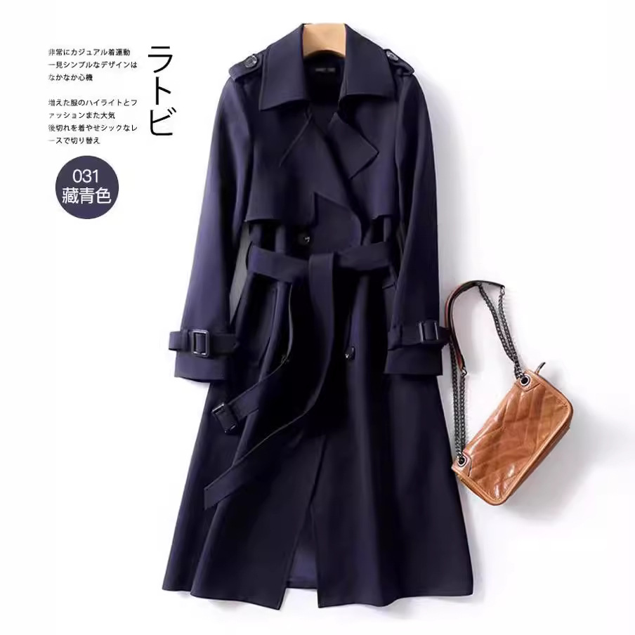 レディースミドル丈トレンチコート 2025春秋新作 韓国風 大きいサイズ 小柄さん向け 流行のイギリス風コート 膝丈アウター