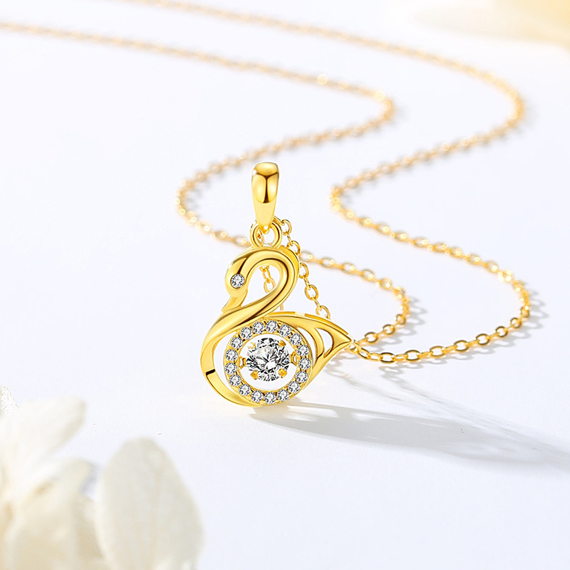 Amor cisne S925 collar de plata femenina corazón latiendo estilo japonés y coreano inteligente nuevo cisne cadena clavícula al por mayor