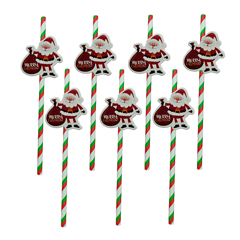 Papá Noel de fiesta de Navidad transfronteriza paja desechable postre pastel cóctel paja decorativa