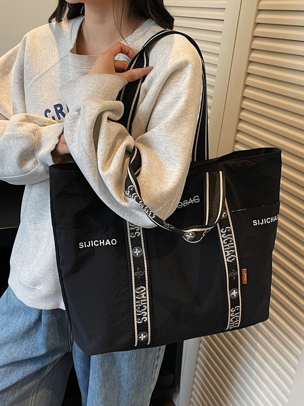 Bolsa de tela de nylon de gran capacidad para mujeres bolsas de impresión de letras de la ciudad simple viaje bolso de hombro bolso de mano ocio