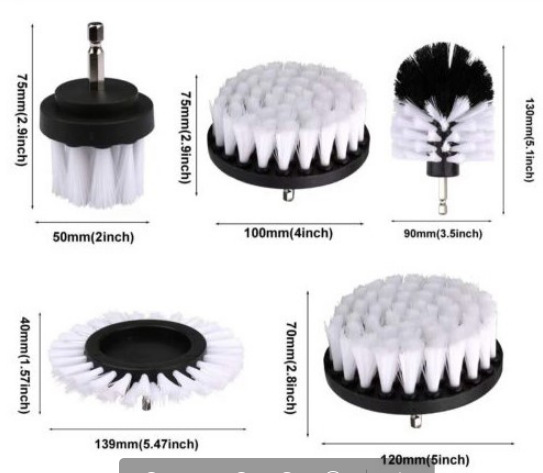 노란색; 드릴 브러시 5 피스 세트 (2 인치, 3.5 인치 구형, 4 인치, 5 인치, 5.5 인치 플랫 브러시); 플라스틱