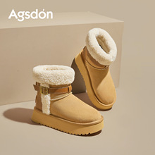 奥古狮登加绒雪地靴女2025新款冬季外穿厚底短筒棉鞋加厚毛毛长靴