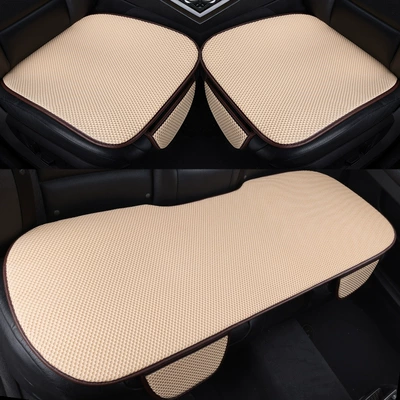 Four Seasons Pad: Car Cushion Cool Cushion Universal - three-piece-set-warm-rice-upgraded-anti-slip-linen-style