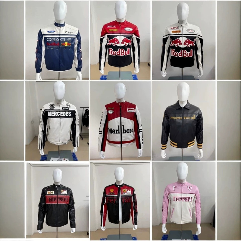 American-style motorcycle PU leather jackets, all styles, F1 team racing suits, multi-stitch embroidery, supplied by the source manufacturer, custom orders accepted