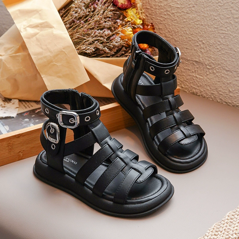 Сандалии для девочек 2024 летний новый стиль детская обувь маленькая девочка обувь принцессы детские римские туфли на мягкой подошве