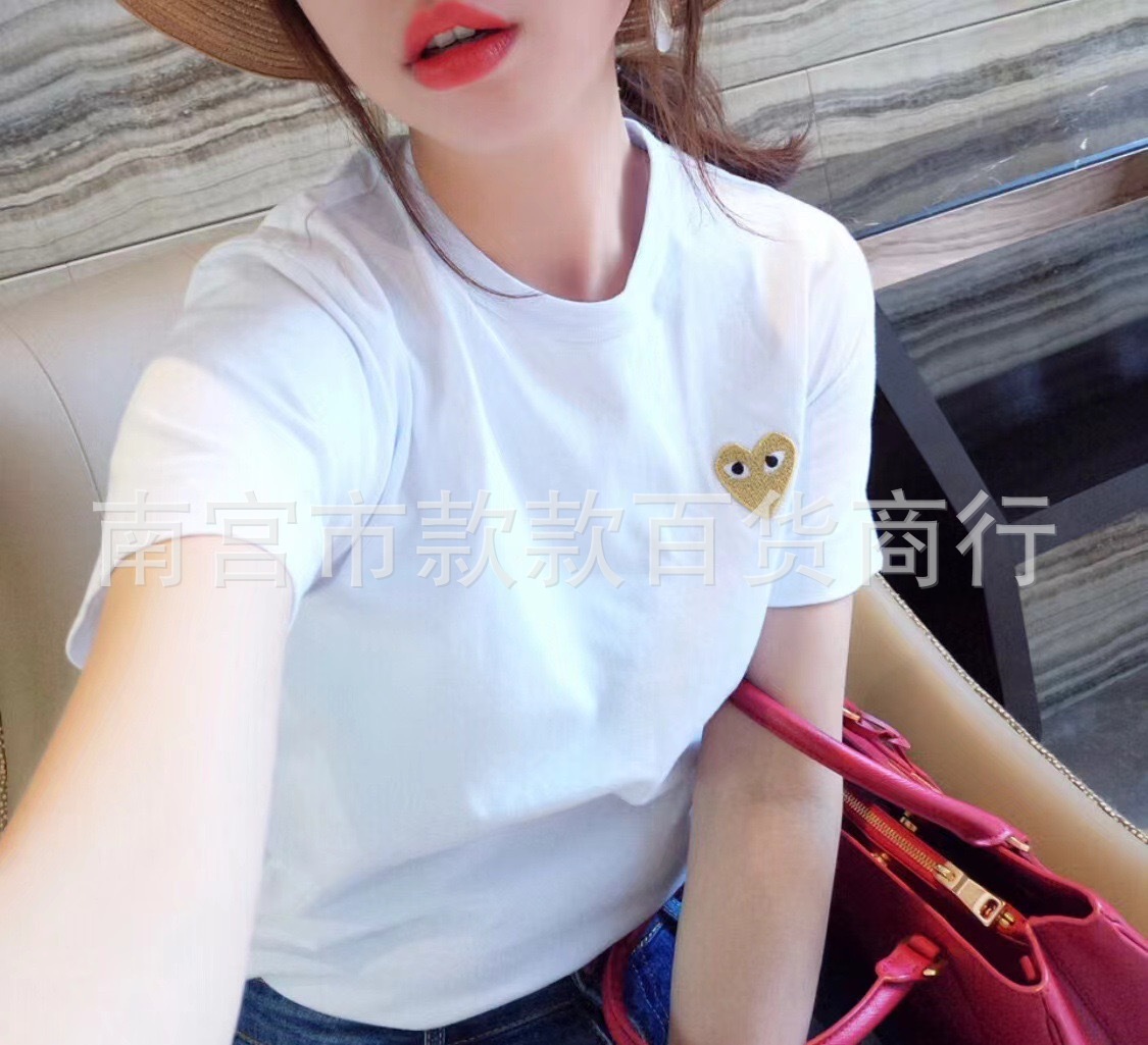 右肩半袖Tシャツ 男女兼用 丸首 夏 刺繍 ラブ トレンド ブランド 純綿 五分袖