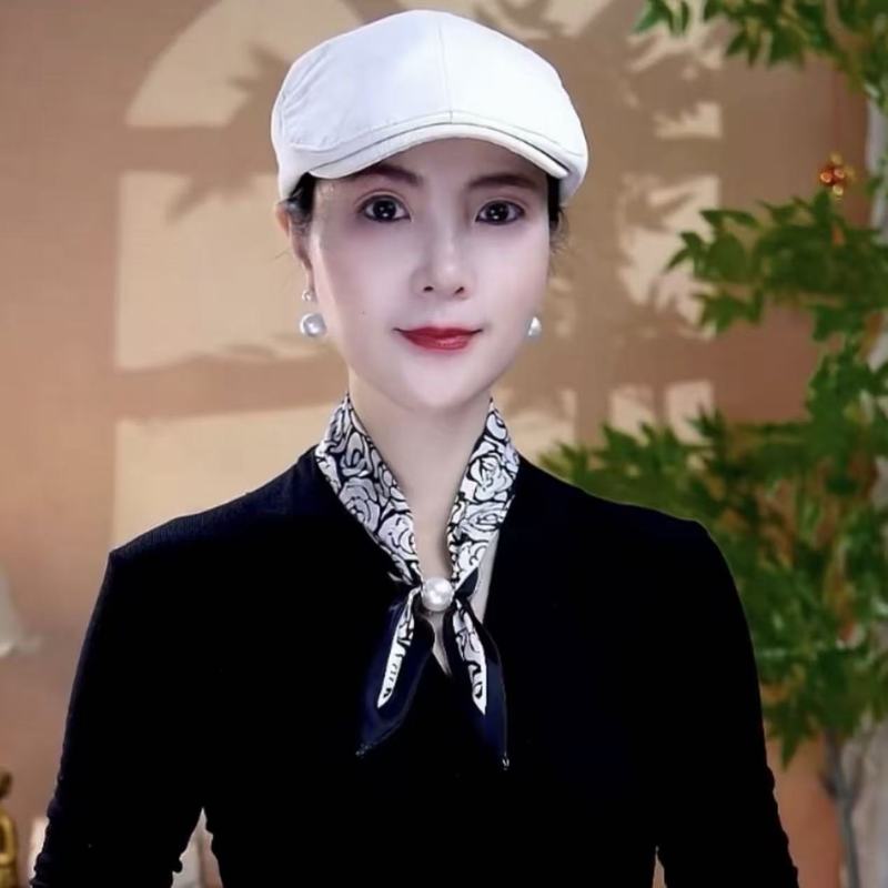 【冰丝缎珠珠蝴蝶结小丝巾】时尚百搭吸扣丝巾|undefined