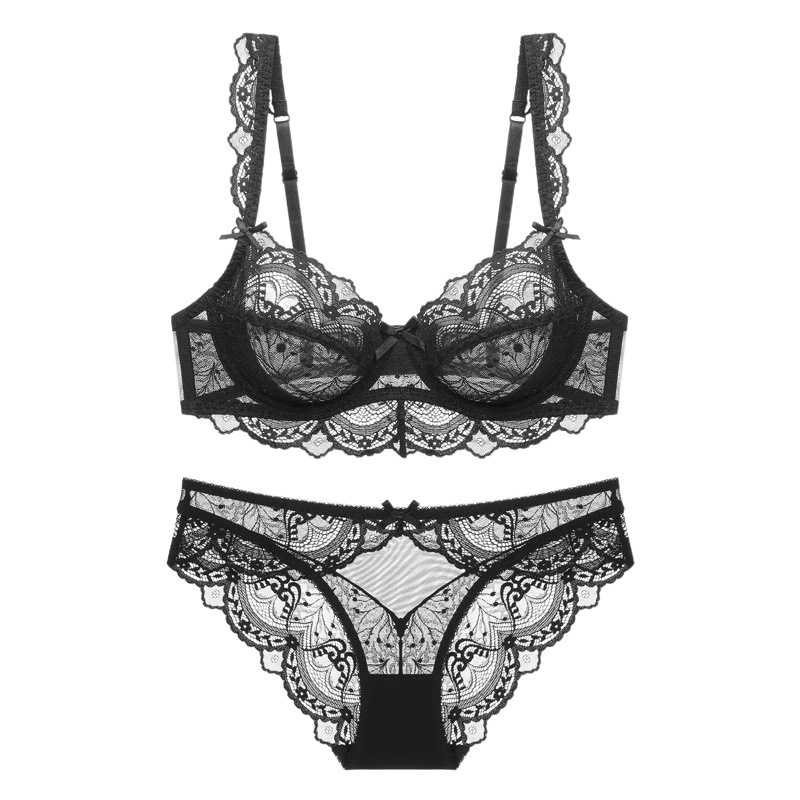 Sujetador transparente sin esponja ultrafino pecho grande Sujetador de encaje pequeño traje de sujetador de ropa interior sexy para mujer