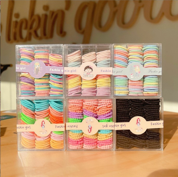La banda de goma para niños no duele el pelo del bebé lazo del pelo banda de pelo alta elástica en caja cuerda de pelo para niñas accesorios para el cabello Cola de Caballo banda de goma