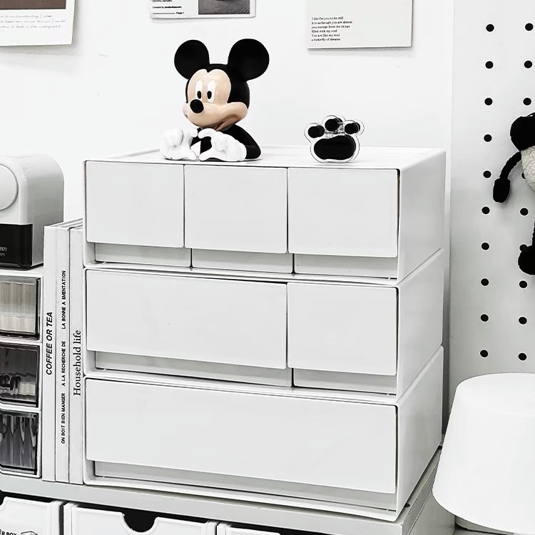 Caja de almacenamiento de joyería apilable de plástico de escritorio, organizador de cajones de cosméticos, estante de almacenamiento de combinación libre