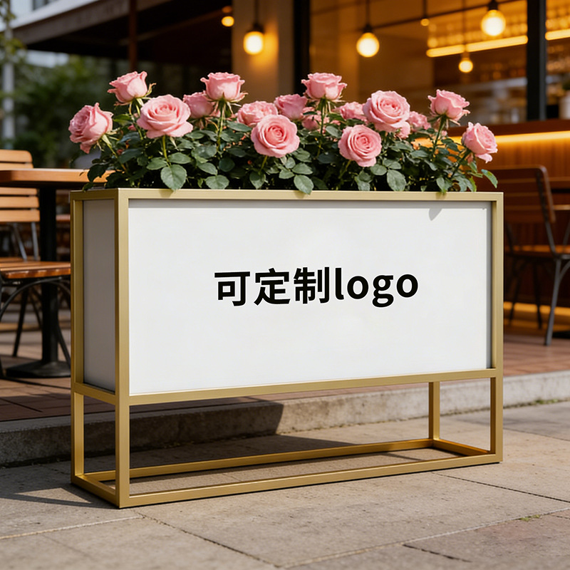 Caja de flores de acero inoxidable forjado al aire libre, sala de ventas, caja de flores de calle comercial, caja de flores de metal terminada, cerca de caja de flores