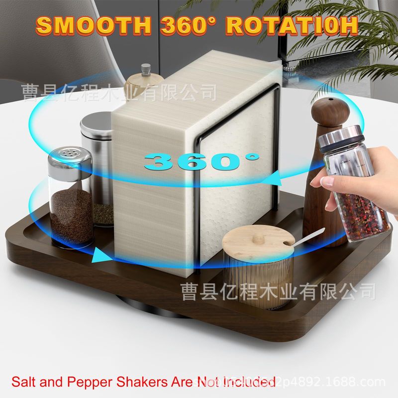 现货餐巾架桌子旋转金属餐巾分配器带盐和胡椒调味罐立式纸巾架|undefined