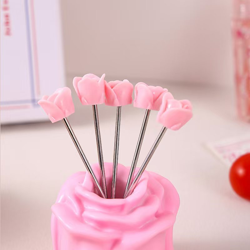 장미 포크 5개 + 베이스(핑크)