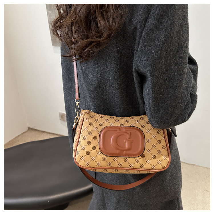 Cross-border retro trend small square bag for women, new fashionable printed French small square bag, niche and stylish single-shoulder crossbody bag undefined