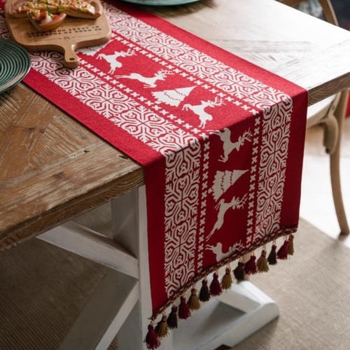 American Retro Christmas Style Table Flag Decor Strips, Luxurious and High-End, Tea Table, Dining Table, TV Stand Long Strip Festive Tablecloth