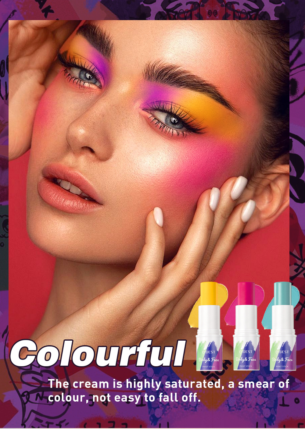 QIBEST body and face painting Stick, natural and three-dimensional contour modification, brightening skin tone, washable face painting pen details Picture
