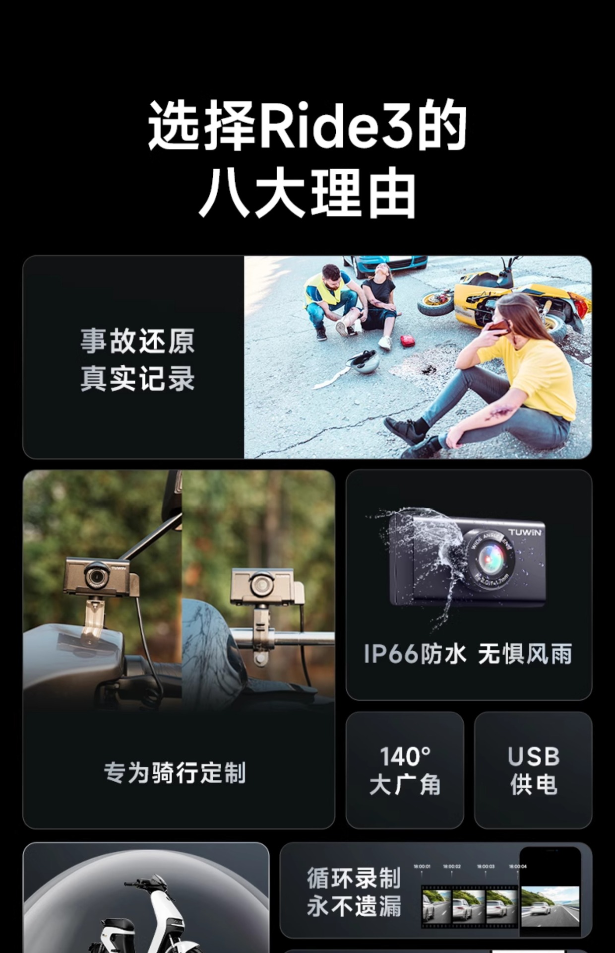 Suitable for Tu Ying Ride3 Sports Camera Electric Motorcycle Driving Recorder Cycling High-Definition Waterproof Official
