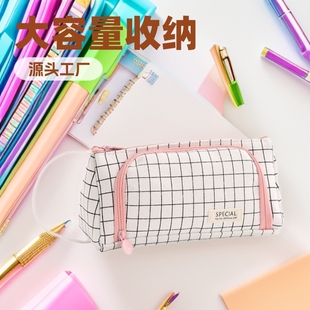 Large Capacity Simple High-value Triangle Pencil Bag Multi-function Plaid Stationery Bag Portable Student пенал