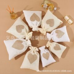 リネンバッグバレンタインデー結婚式キャンディギフトバッグラブバンドルポケットリネンバッグギフト包装お土産