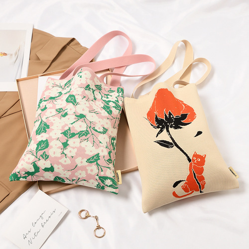 Tote bag, shoulder bag, large-capacity handbag for women, fashionable and versatile, niche, high-end texture, flower knitted bucket bag