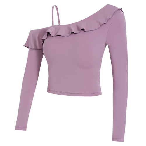 Yoga clothes with chest pads for small women in spring and summer, beautiful back long-sleeved sports tops, running training, high-end fitness clothes