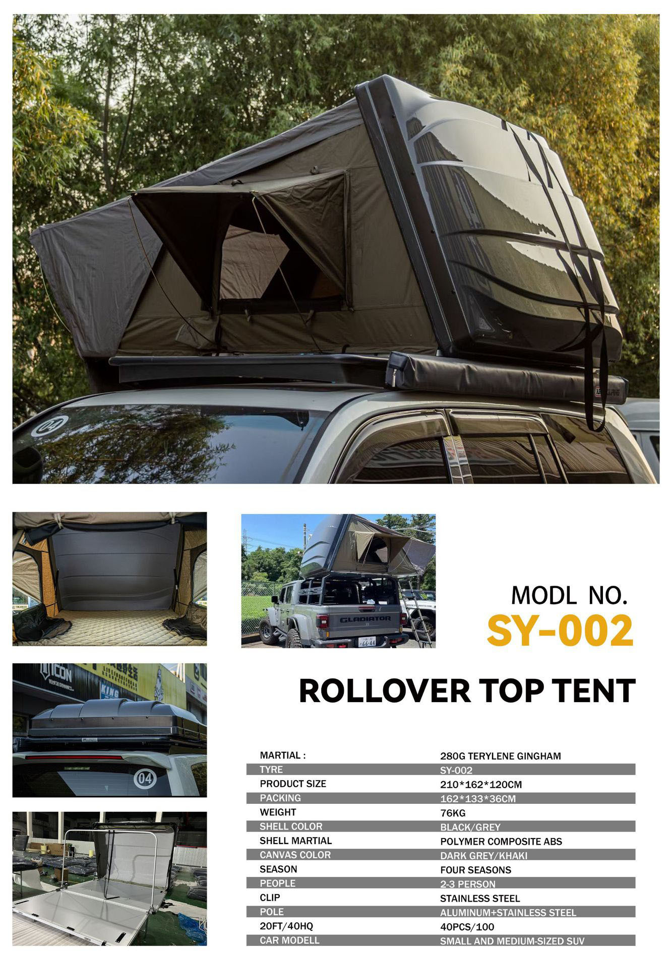 Hard Folding Side-Opening Suv Car Roof Tent with Aluminum Alloy Hard Top, Fully Automatic Quick-Opening Car Roof Tent