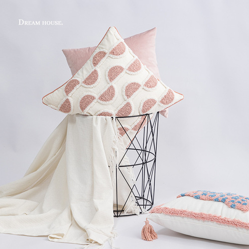 American light luxury tufted pillow, fresh pink ins style living room sofa bedside pillow model room bed and breakfast cushion