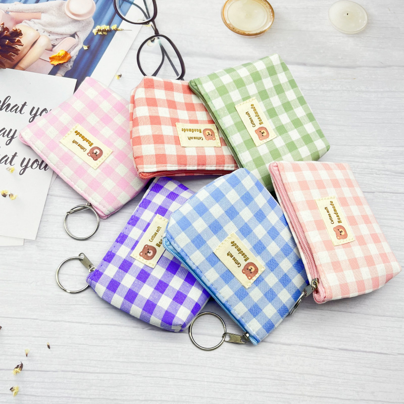 New Plaid Coin Purse Hand Wrist Bag Coin Small Wallet Key Bag Student Simple Bag Factory Wholesale