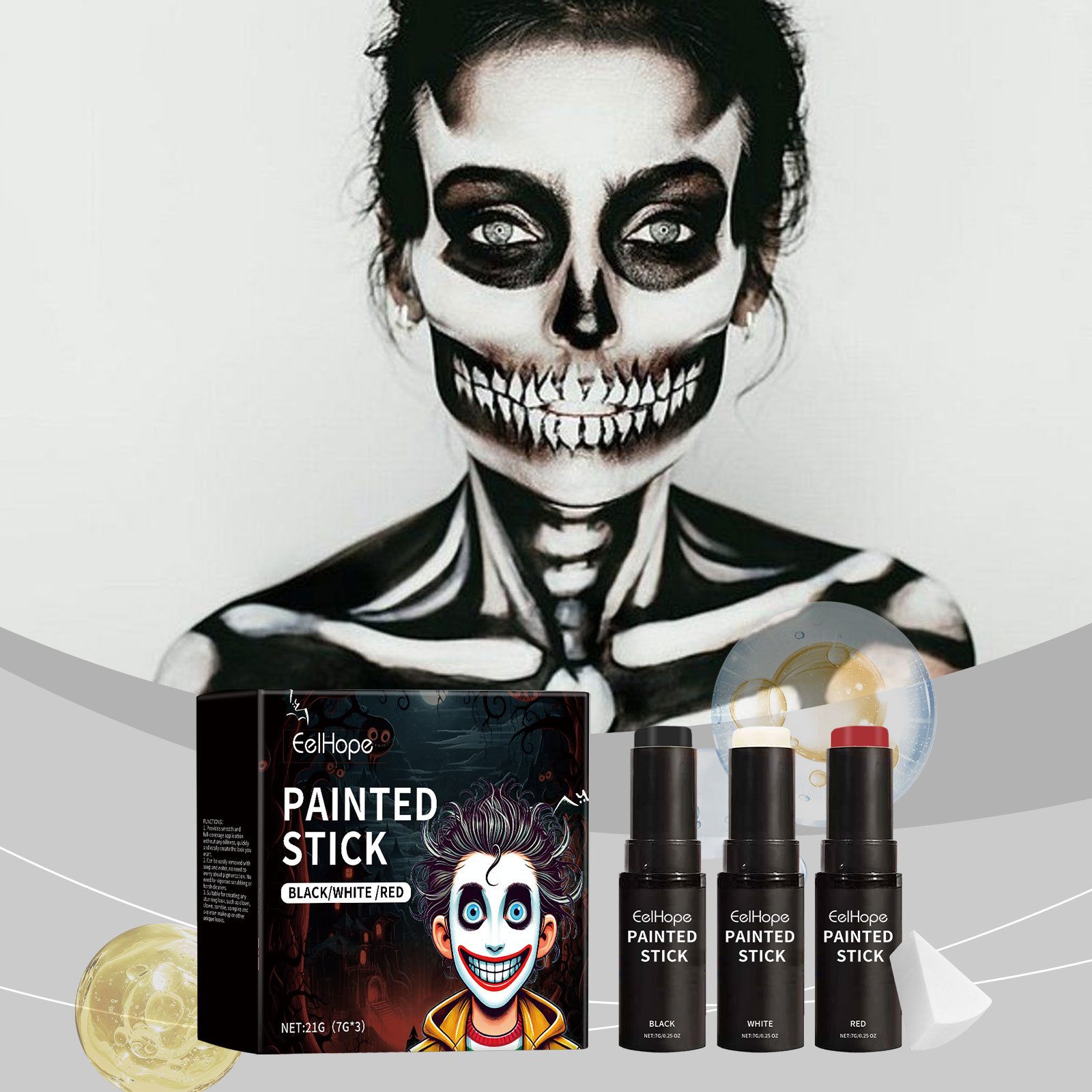 Eelhope Body Painting Stick Set Halloween Clown Festival Party Makeup Painting Stick Set