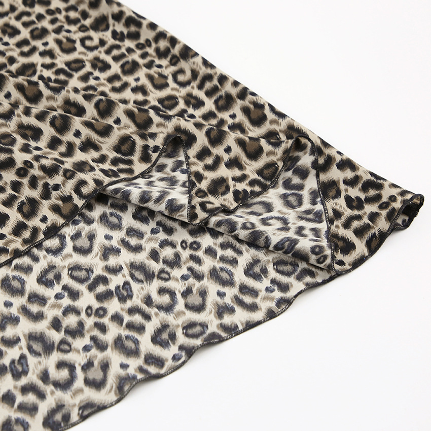 Winter Sexy Hollow Leopard Print High Waisted Bottoming Dress With Large A Line Skirt And Bow Tie Collar Long Skirt