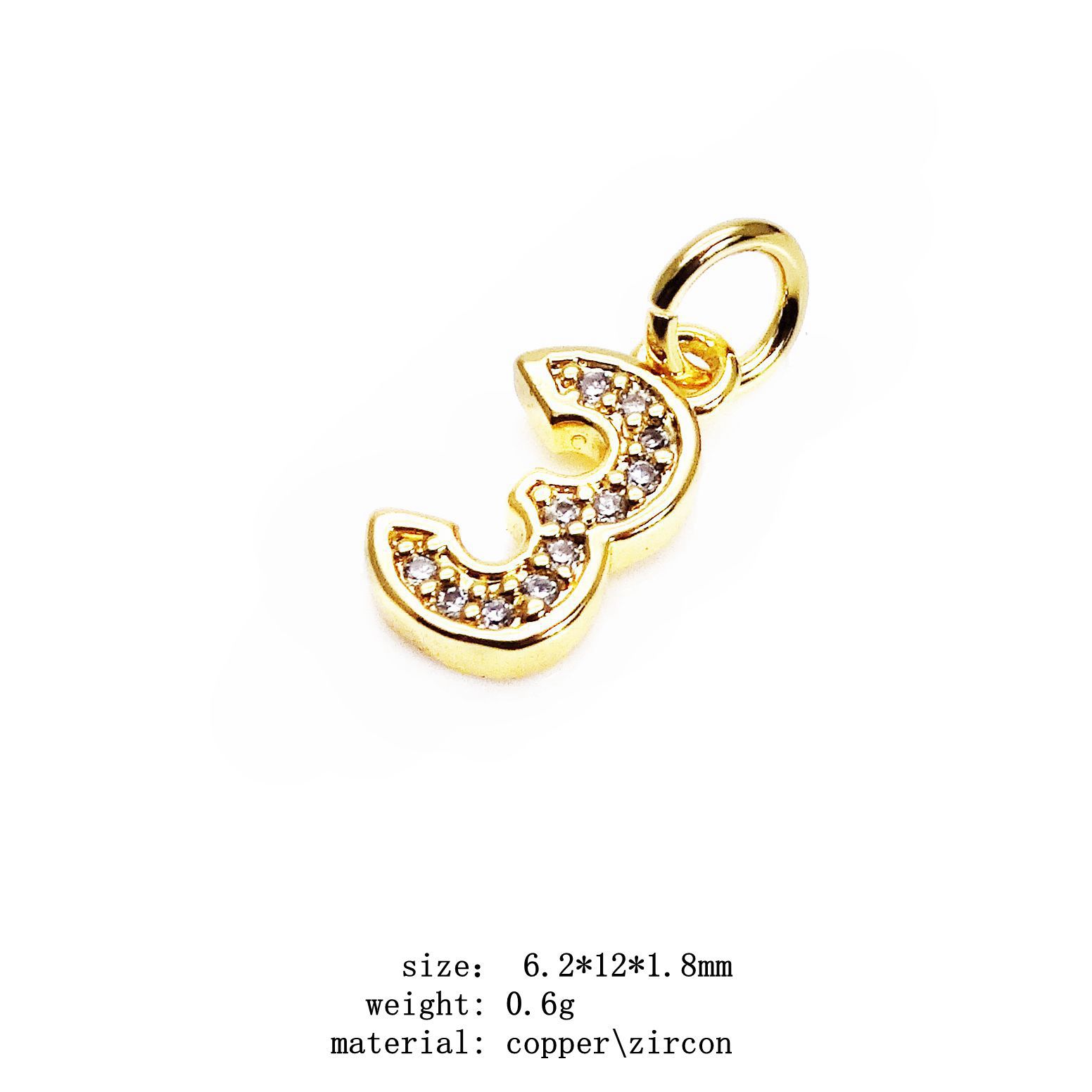 2g Weight Pendant Jewelry Making Type Zircon Inlay Material 1 Piece Quantity Copper Material Number Pattern Inlay Design Simple Style Style 1 Piece Copper Zircon Number Pendant 7