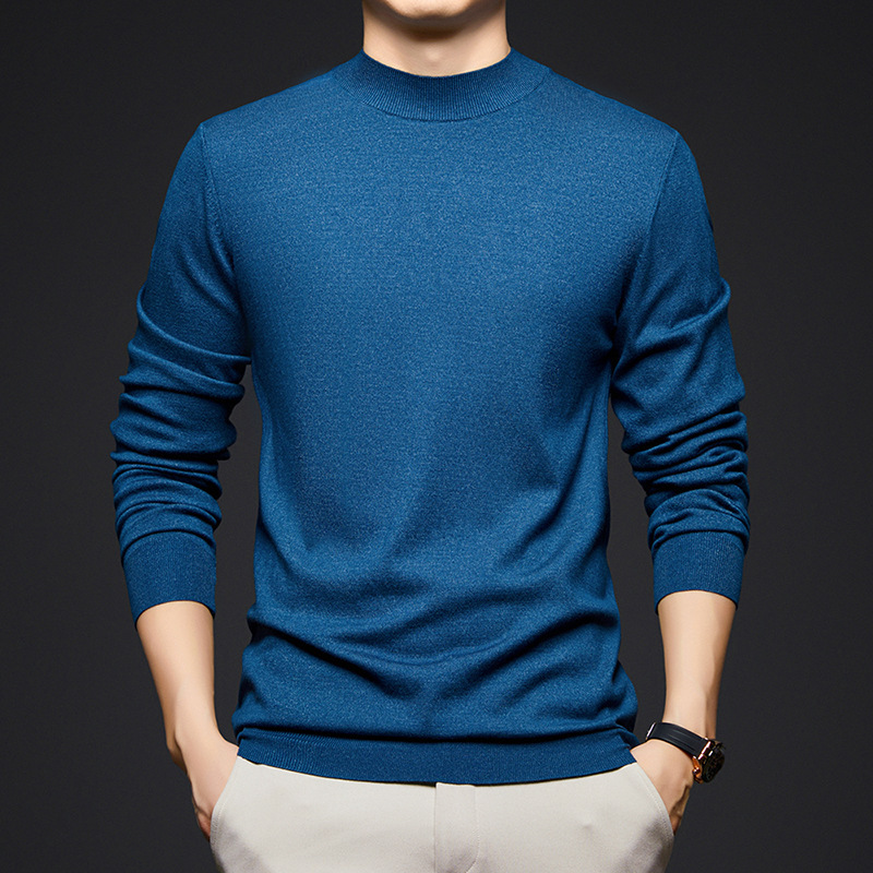 High-End Spring and Autum New Men's Half Turtleneck Thin Sweater Middle-Aged Fashion Versatile and Comfortable Boutique Wool T-Shirt