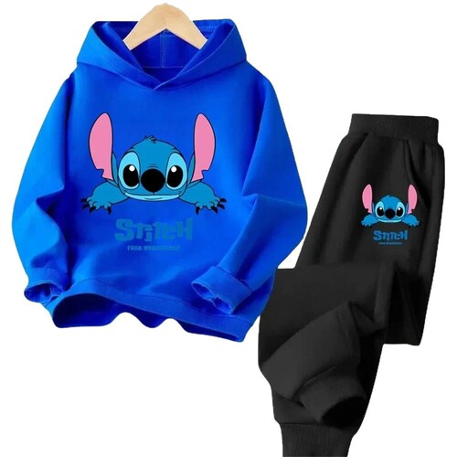 Stitch children's clothing spring and autumn new children's sweaters and trousers two-piece student children's hat long-sleeved suit