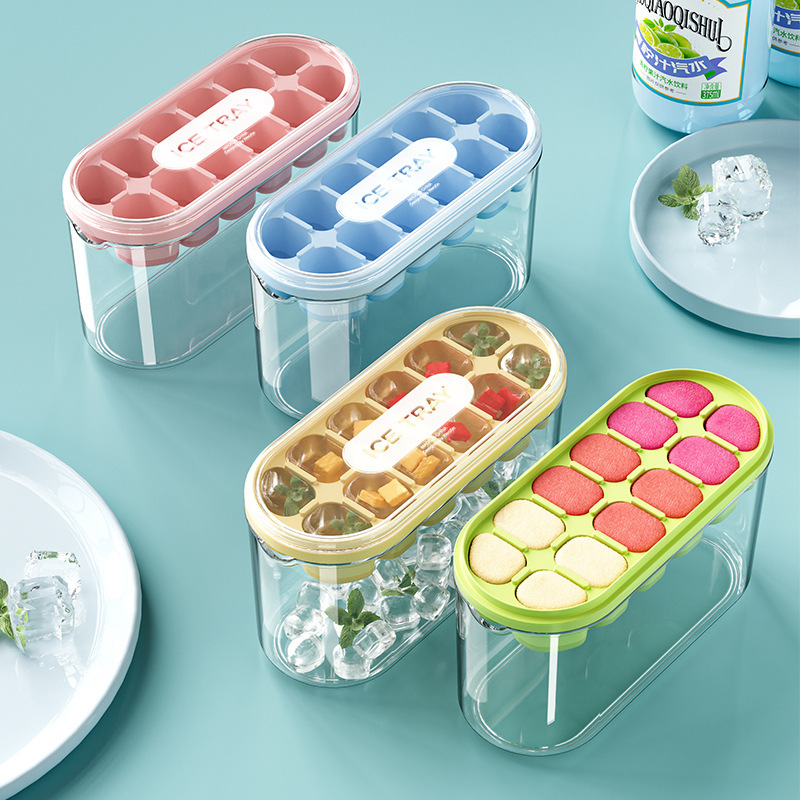 Cubo de hielo con tapa gran capacidad bandeja de hielo fácil de quitar caja de hielo de almacenamiento de hielo para el hogar con tapa refrigerador de almacenamiento de hielo artefacto de cubo de hielo congelado